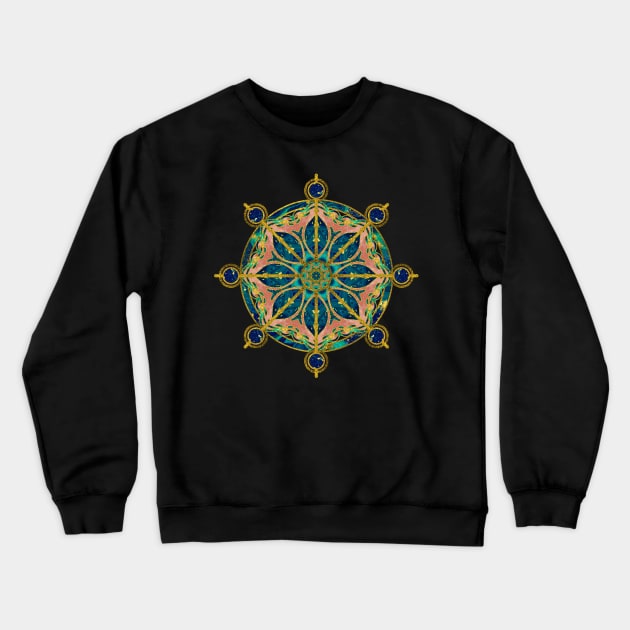 Dharma Wheel - Dharmachakra Gemstone & Gold Crewneck Sweatshirt by Nartissima